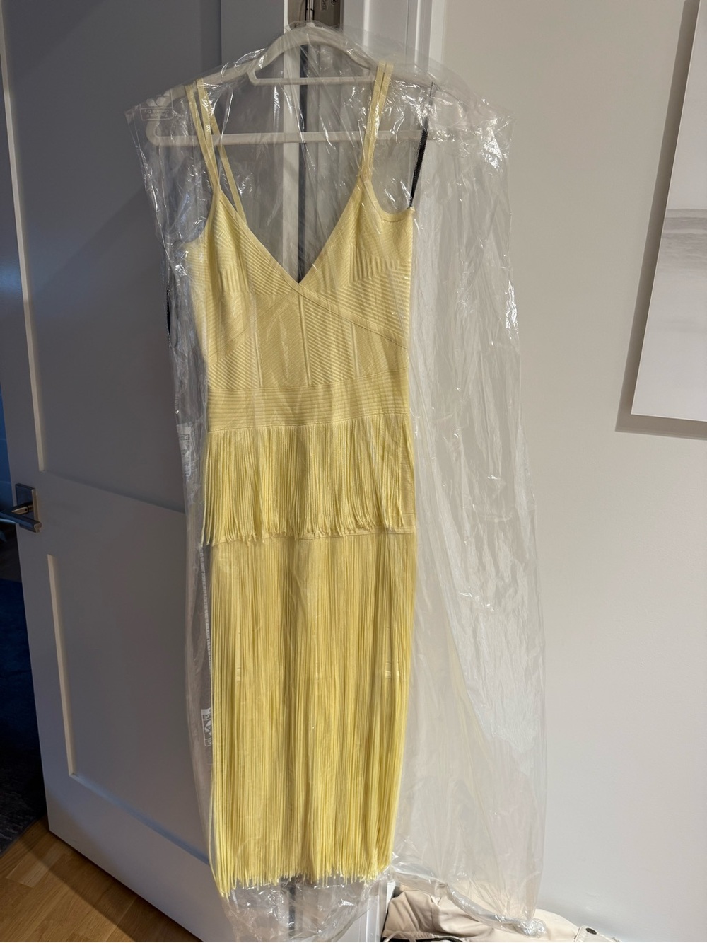 Herve Leger Yellow Fringe Midi Dress
